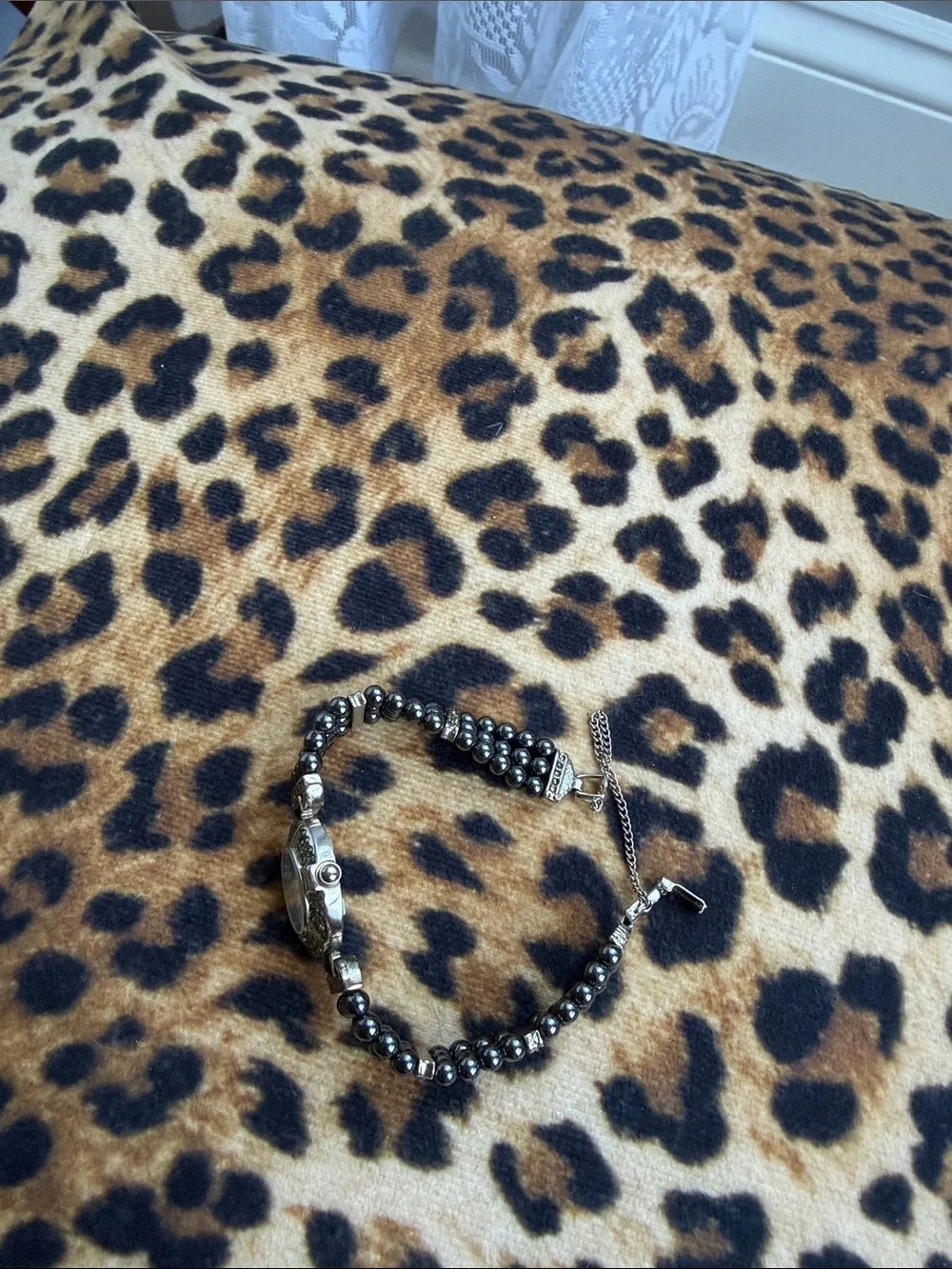 Cardini Elegant Hematite Beaded Watch Bracelet - Women's Accessory missing back